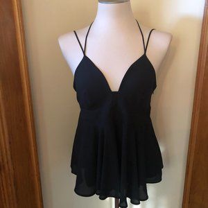 “Express” Black Halter Top / Bralette with a Flare Midriff
